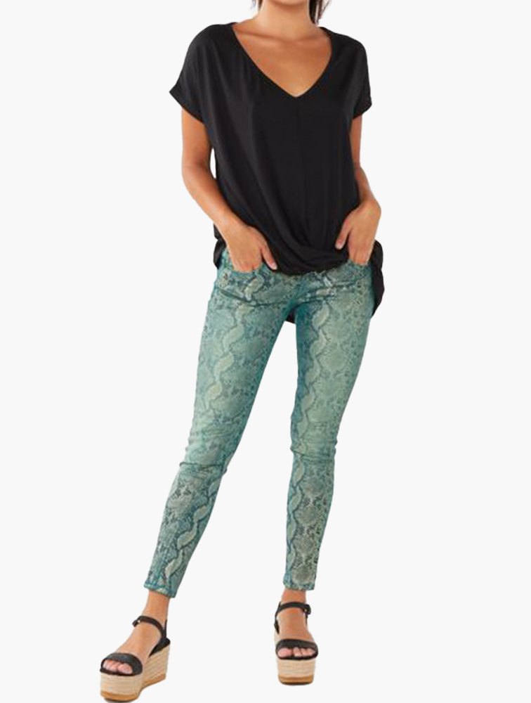 GUESS Womens Zippered Snake Print Skinny Pants